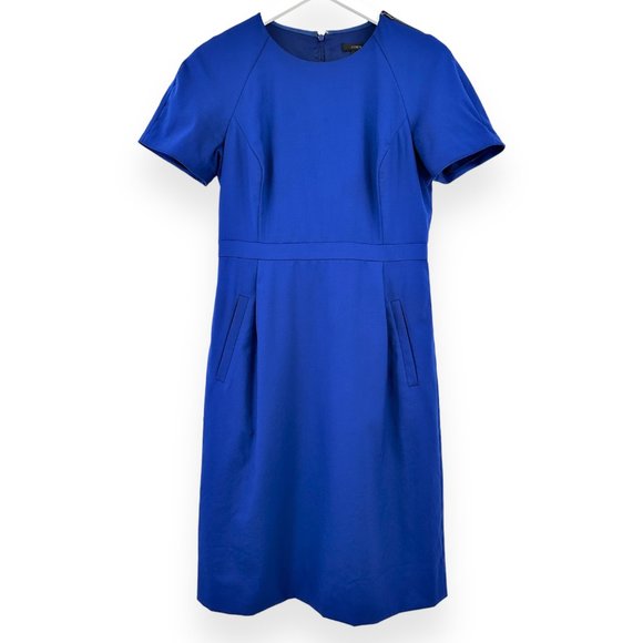 J.Crew Cobalt Blue Zipper Detail Short Sleeve Midi Lined Sheath Wool Dress - Picture 1 of 6
